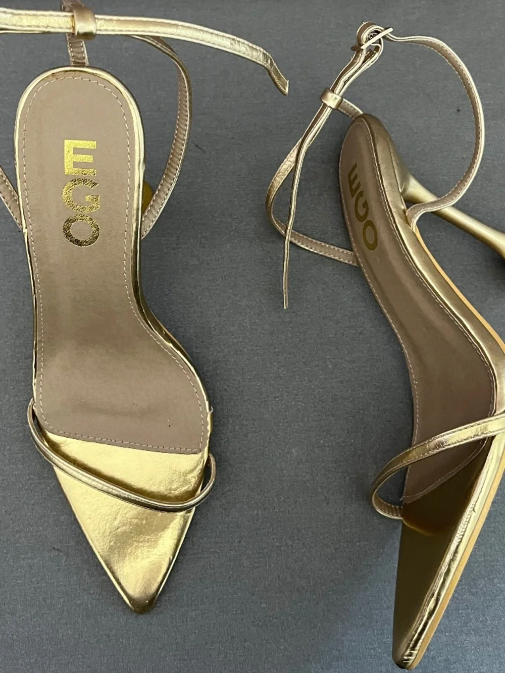 EGO Women's Ankle Strap Pointed Toe Stiletto Heel Gold Tone Size UK 5 US 7.5